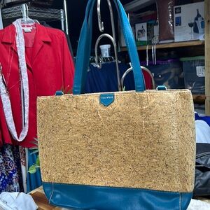 Pixie Mood large tote cork and deep teal with shoulder‎ strap